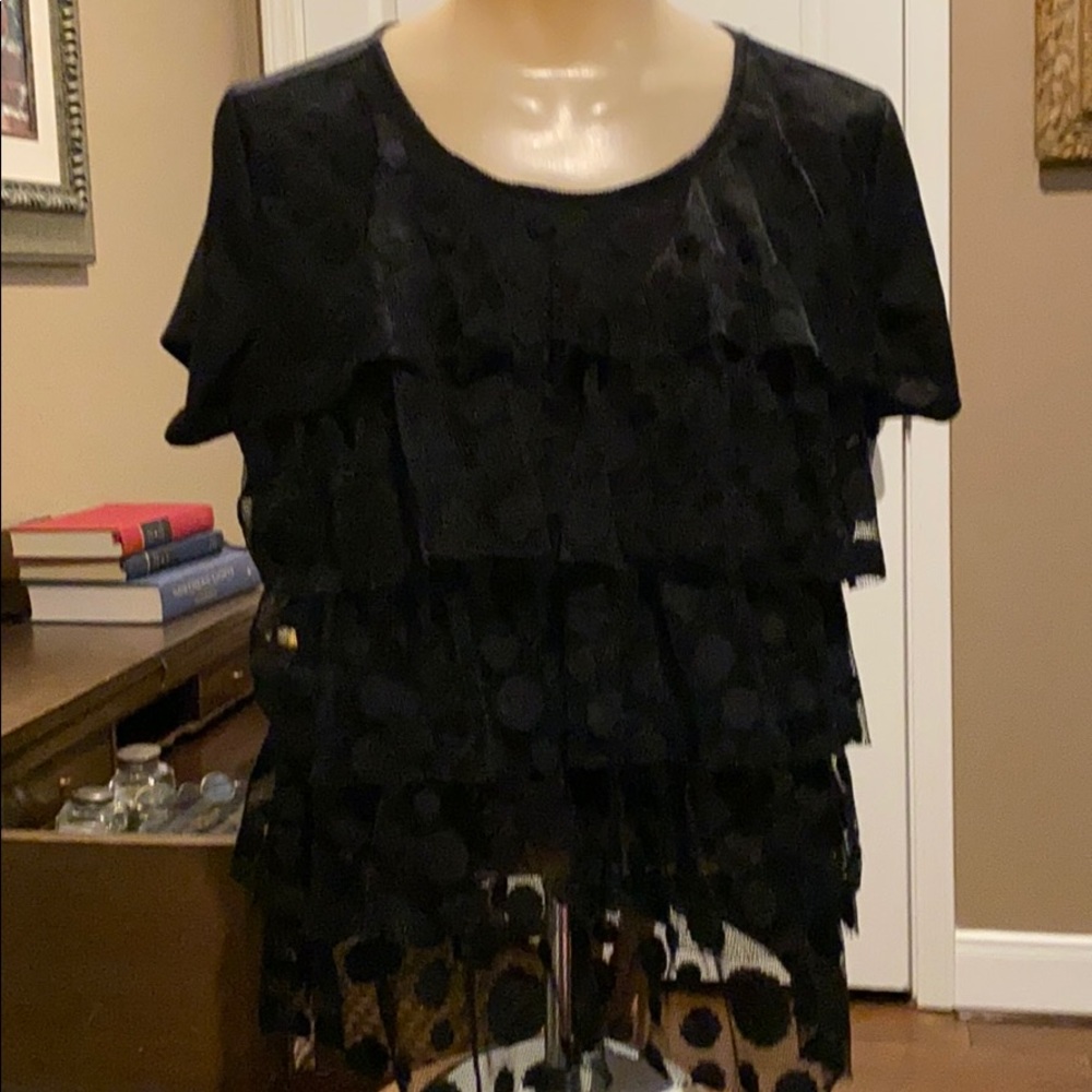 Kate & Henry Top black polka dot lace ruffle Med